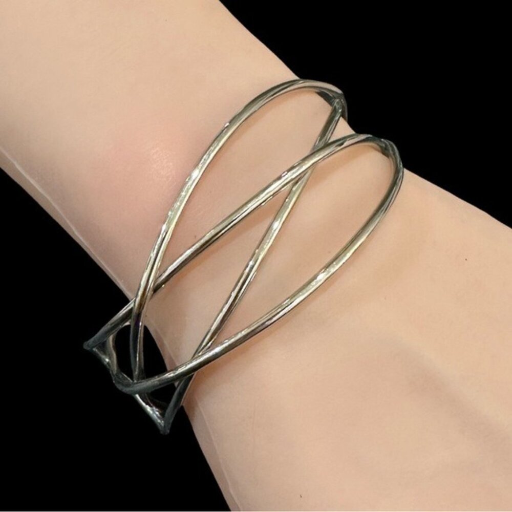 Handcrafted Modernist Silver Cuff Bracelet - Minimalist Wire Design